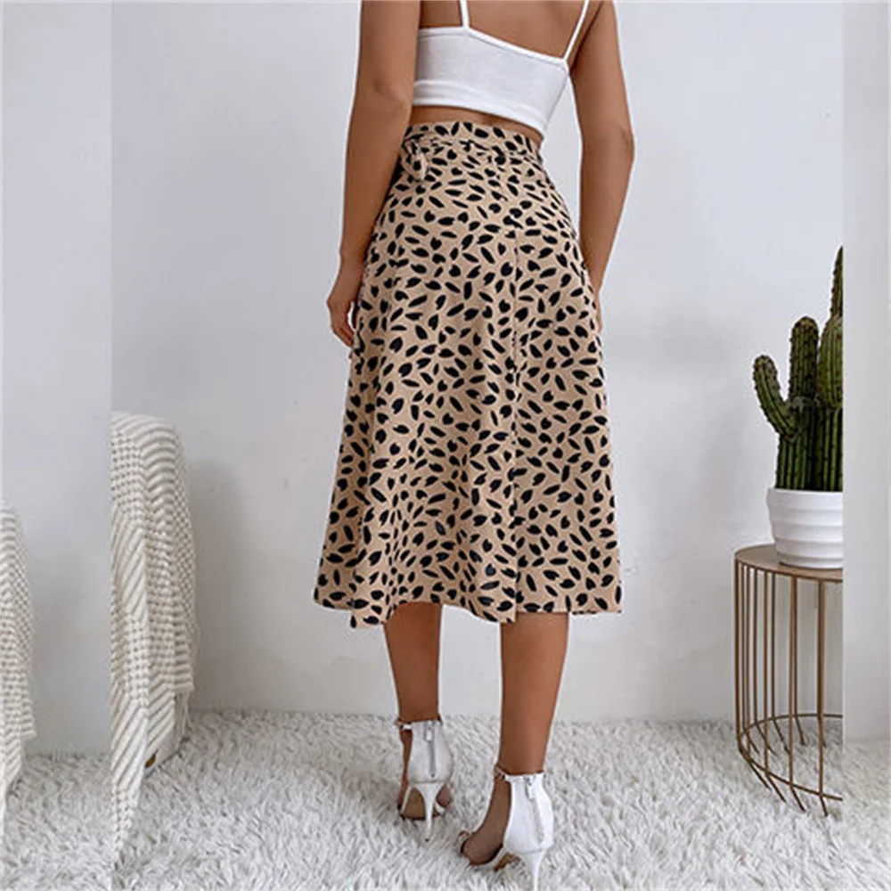 A Line Asymmetrical Print Tie Side High Waist Knee Length Elegant Skirts - Image 6