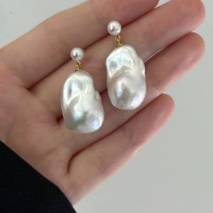 Baroque Shaped Pearl Retro Irregular Double Beaded Earrings Temperament Premium Jewelry