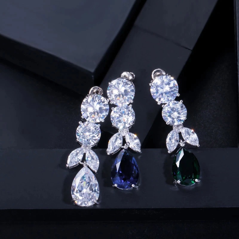 Big Dangle Drop Bridal Necklace Earrings Jewelry Sets - Image 2