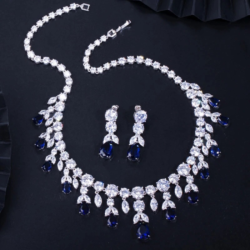 Big Dangle Drop Bridal Necklace Earrings Jewelry Sets - Image 3