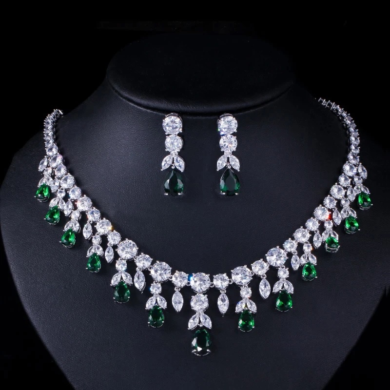 Big Dangle Drop Bridal Necklace Earrings Jewelry Sets - Image 5