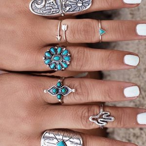 Boho Alloy Vintage Rings In 9 Piece Set