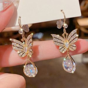 Butterfly Pearl Drop Wedding Party Earrings