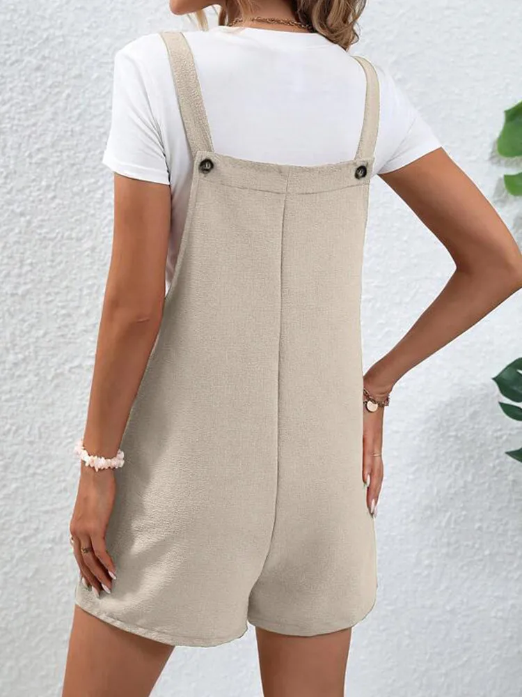 Casual A-line Pants Loose Wide-Leg Pockets Short Jumpsuit - Image 5