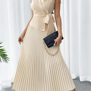 Casual Cross-Border Turn-Down Collar Jacket Long Pleated Skirt Suit