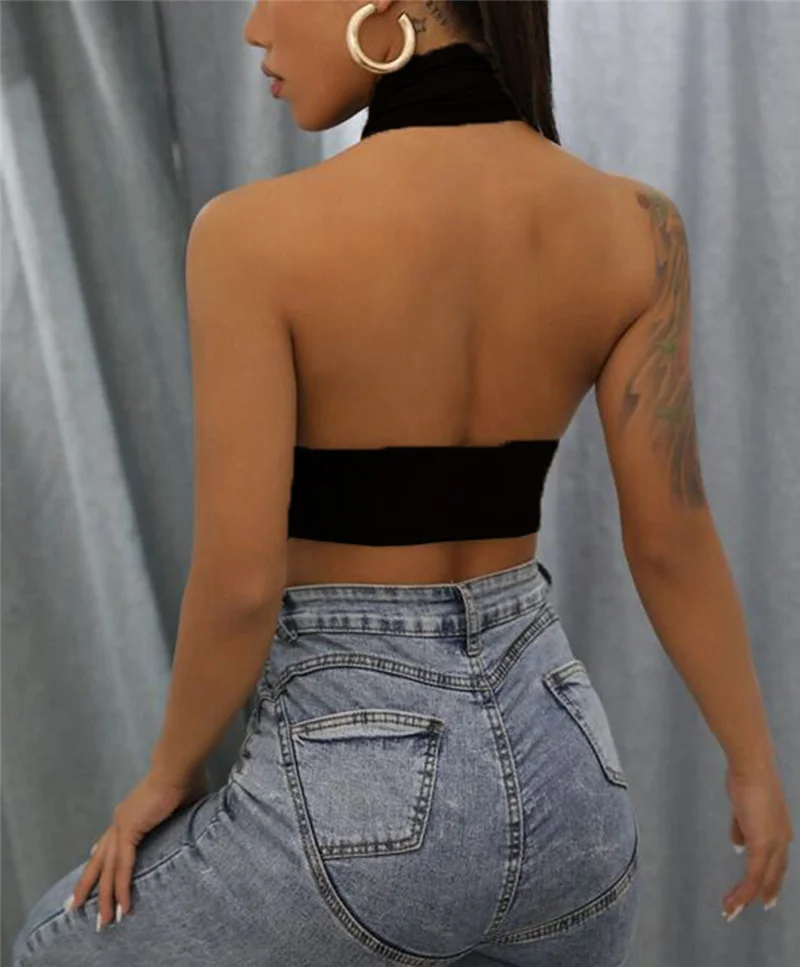 Casual Cross Halter Neck Hollow Out High Street Tank Tops - Image 3