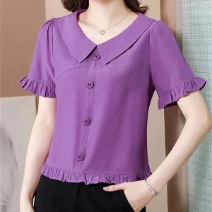 Casual Half Lantern Sleeve Peter Pan Collar Slim Blouses Tops