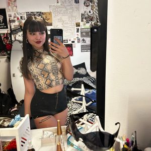 Casual High Collar Snake Print Medium Stretch Crop Top16_11zon