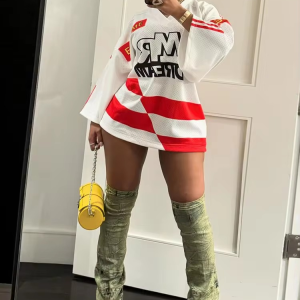 Casual Hipster Contrast Letter Print Long Sleeve V-Neck Wild Loose Comfortable T-Shirt