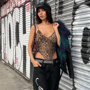 Casual Leopard Print Backless Bodysuits Skinny Outfits