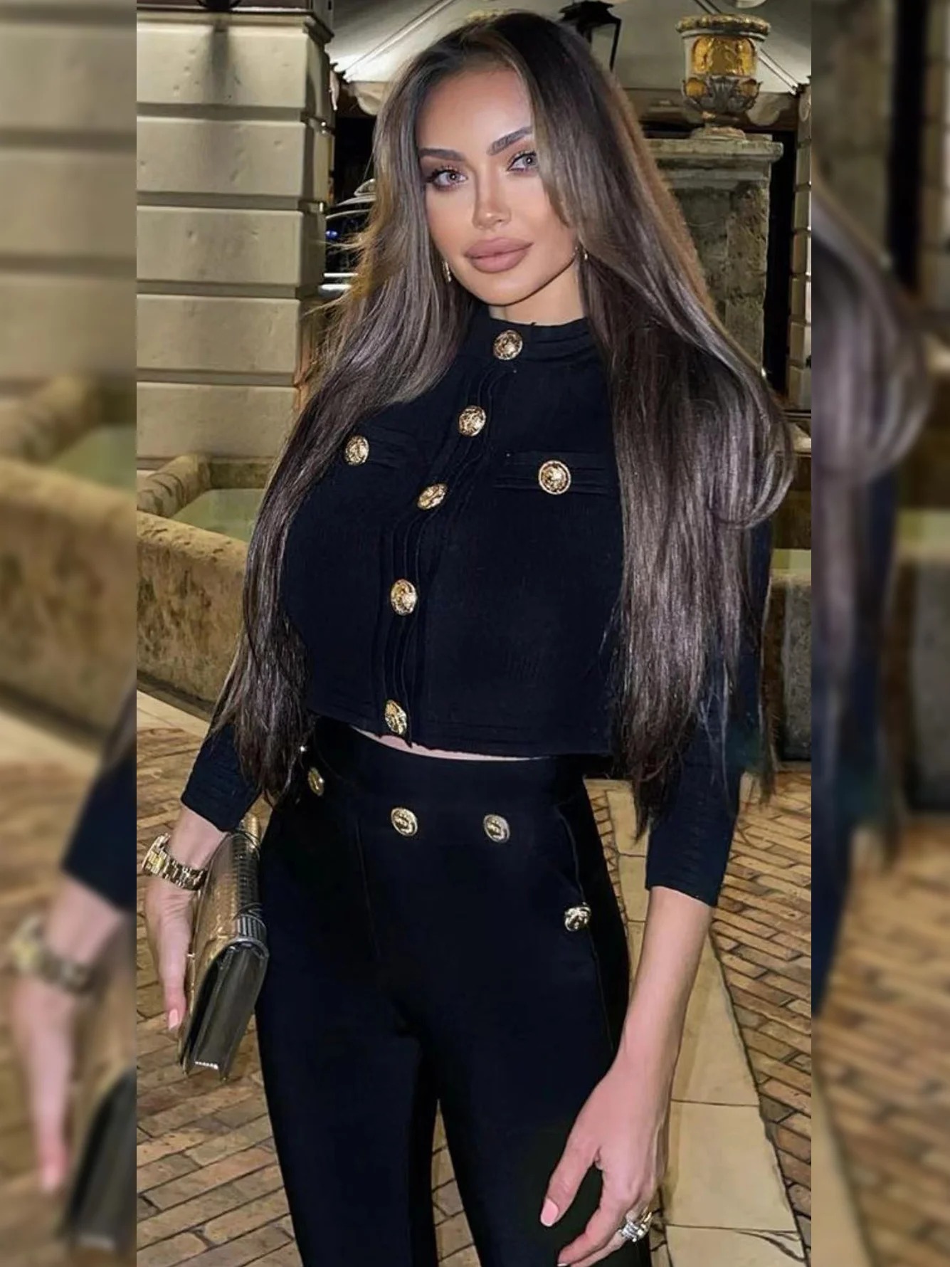 Casual Long Sleeve Button Stretch Bandage Top Long Pants 2 Piece Sets - Image 3