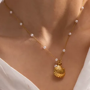 Casual Pearl Shell And Starfish Style Necklace Jwelery