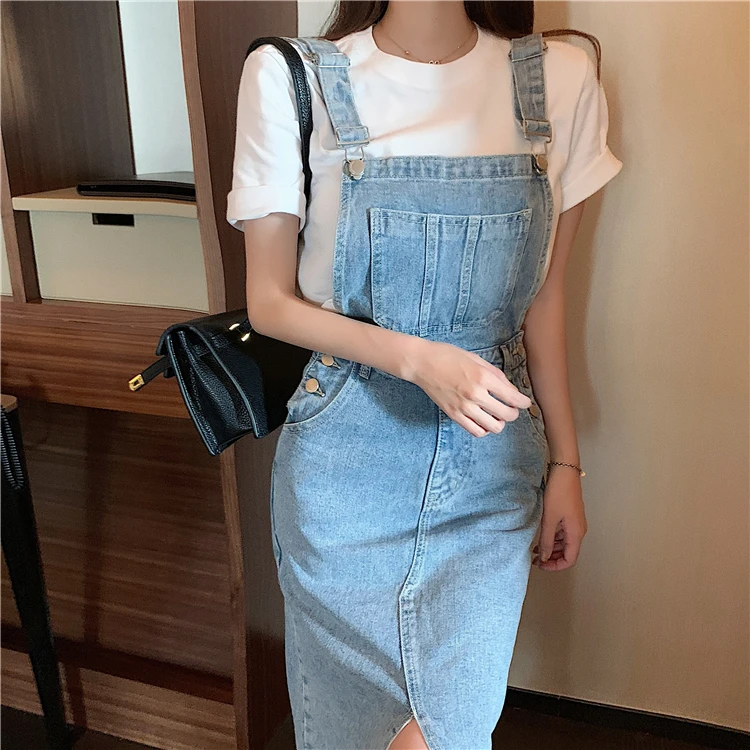Casual Pencil Slash Neck Non Stretch Adjustable Strap Jean Rompers - Image 5