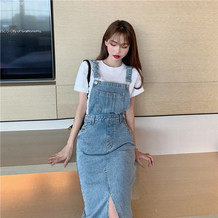 Casual Pencil Slash Neck Non Stretch Adjustable Strap Jean Rompers - Image 7