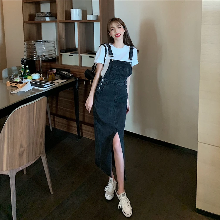 Casual Pencil Slash Neck Non Stretch Adjustable Strap Jean Rompers - Image 3