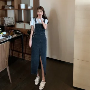Casual Pencil Slash Neck Non Stretch Adjustable Strap Jean Rompers