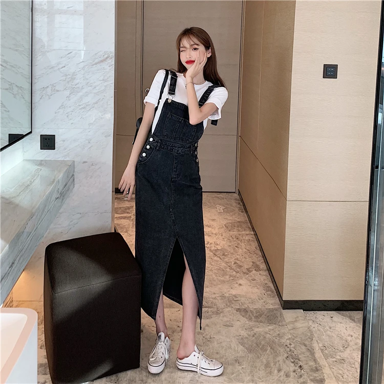 Casual Pencil Slash Neck Non Stretch Adjustable Strap Jean Rompers - Image 2