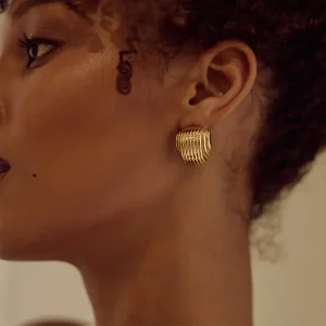 Casual Plated Texture Stainless Steel Geometric Stripe Metal Stud Earrings