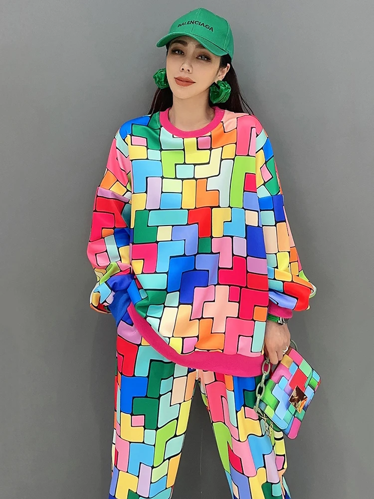 Casual Printed 2 Piece Set O-neck T-shirt Loose Drawstring Waist Pants - Image 5