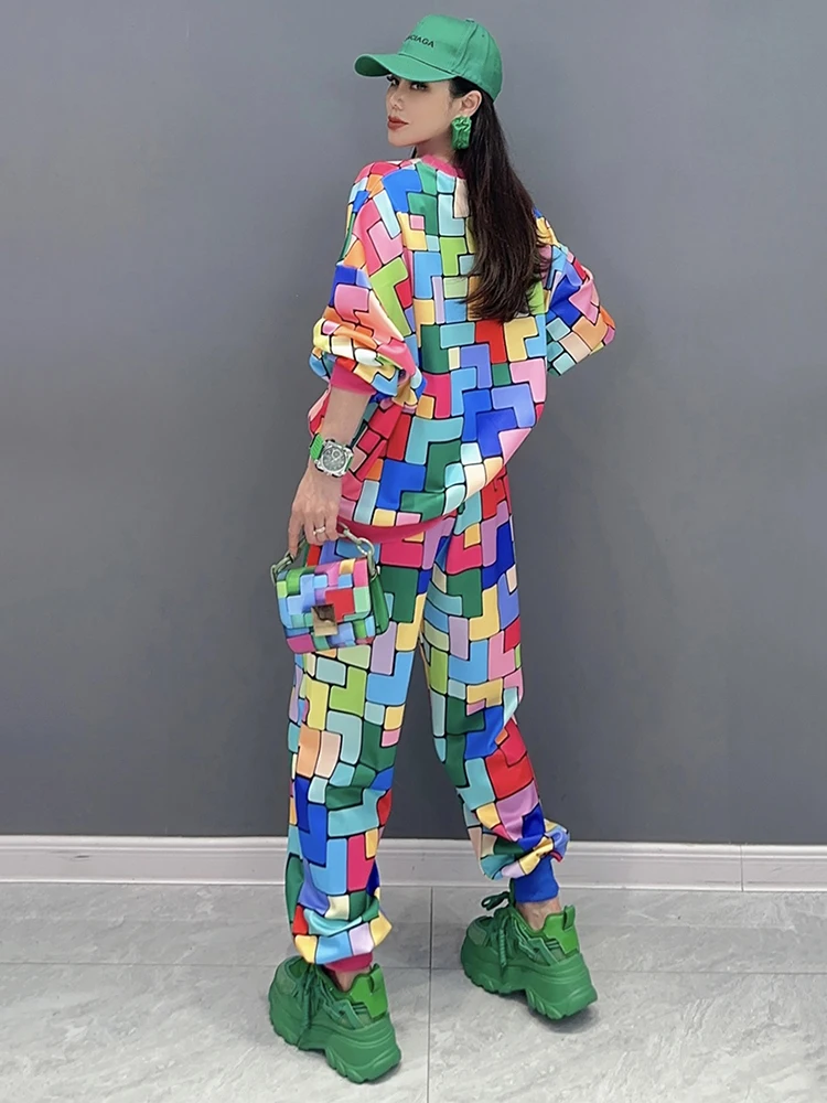 Casual Printed 2 Piece Set O-neck T-shirt Loose Drawstring Waist Pants - Image 6