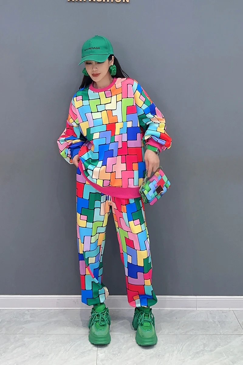 Casual Printed 2 Piece Set O-neck T-shirt Loose Drawstring Waist Pants - Image 2