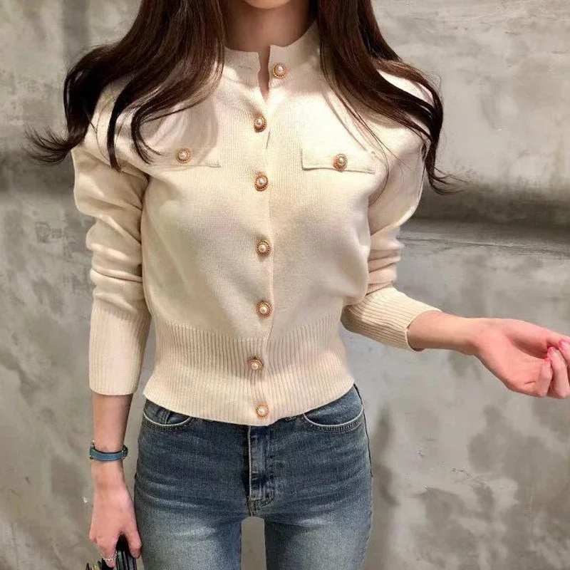 Casual Single Breasted Long Sleeve Sweater Knitted Slim Short Coat - Image 12
