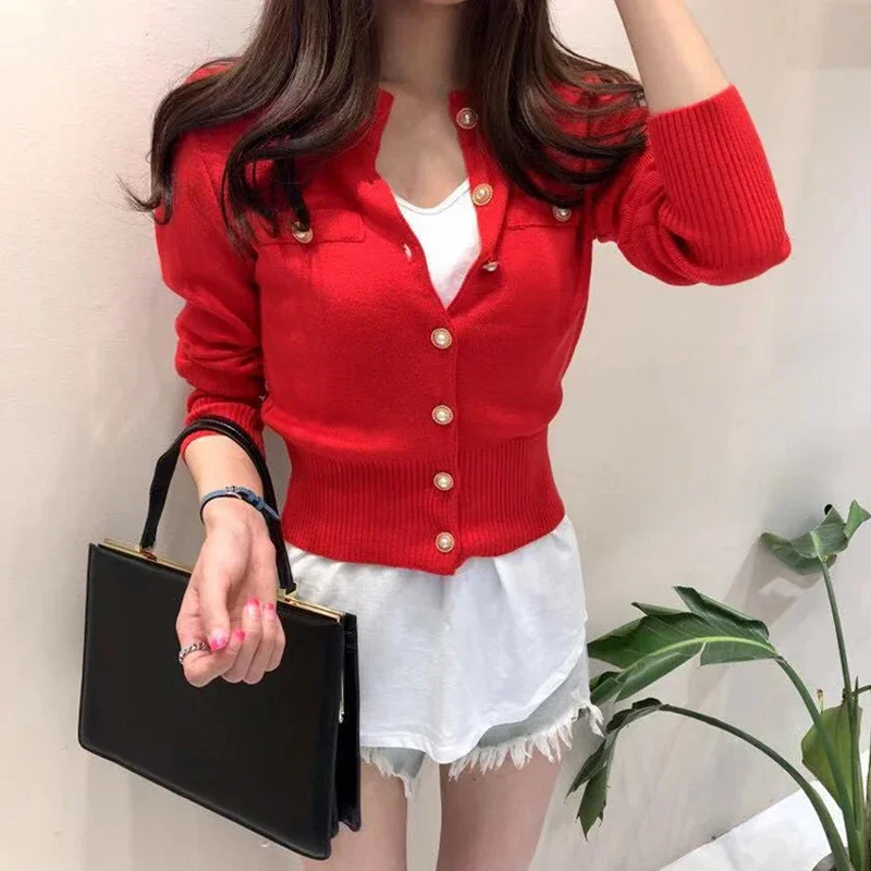 Casual Single Breasted Long Sleeve Sweater Knitted Slim Short Coat - Image 4