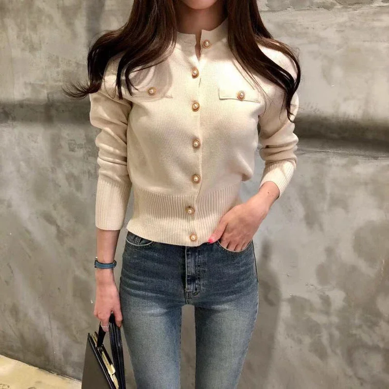 Casual Single Breasted Long Sleeve Sweater Knitted Slim Short Coat - Image 11