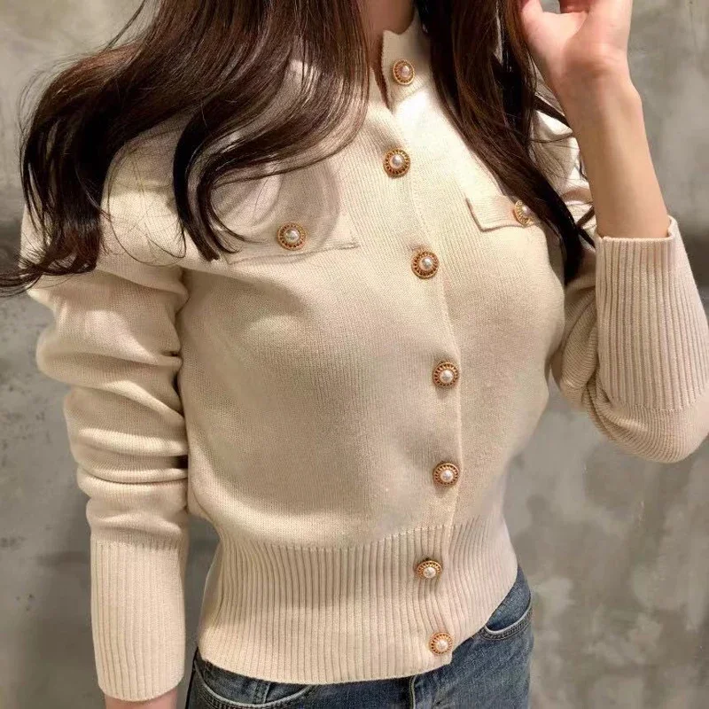 Casual Single Breasted Long Sleeve Sweater Knitted Slim Short Coat - Image 10