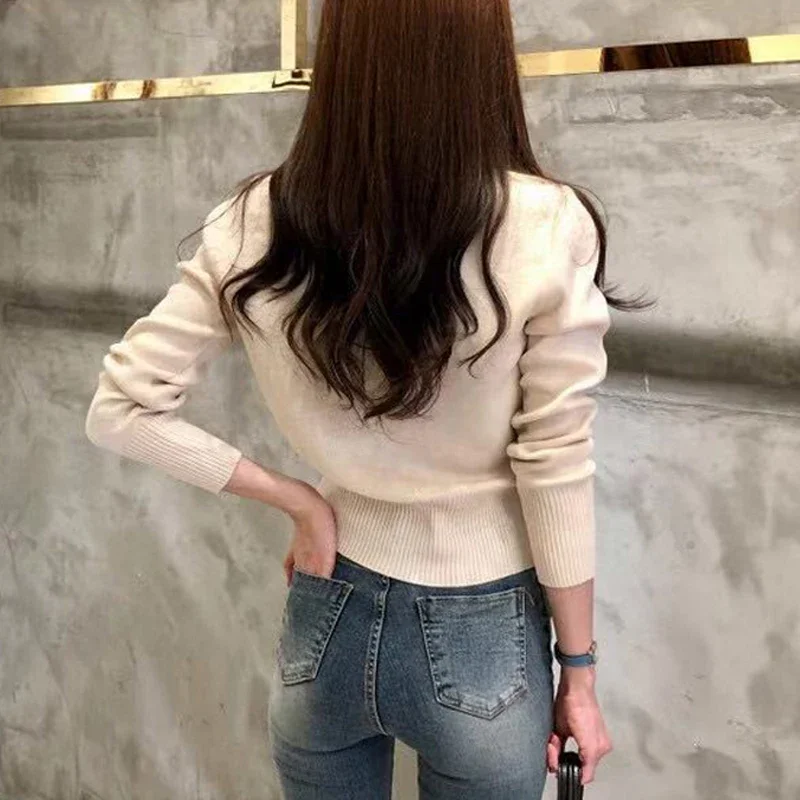Casual Single Breasted Long Sleeve Sweater Knitted Slim Short Coat - Image 9