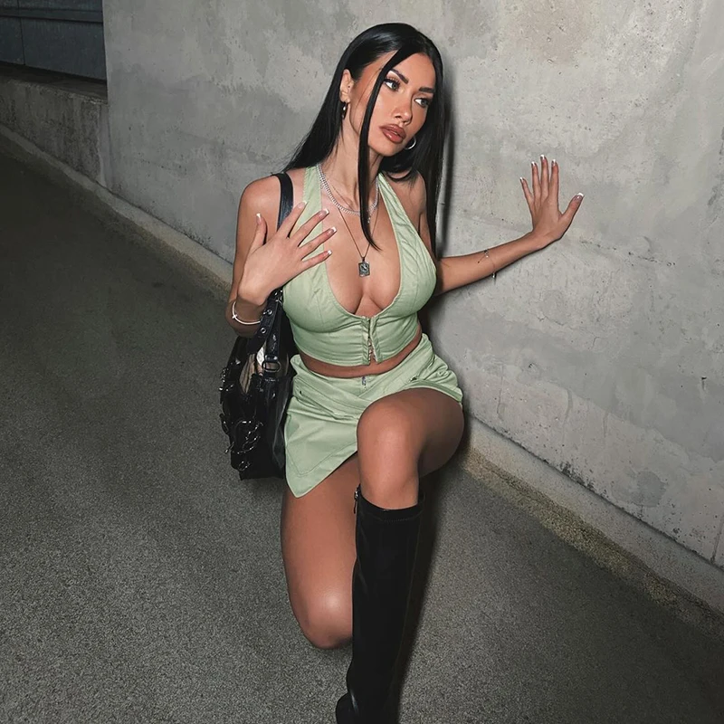 Casual Sleeveless Solid Backless Tank Tops Shorts 2 Piece Set - Image 9