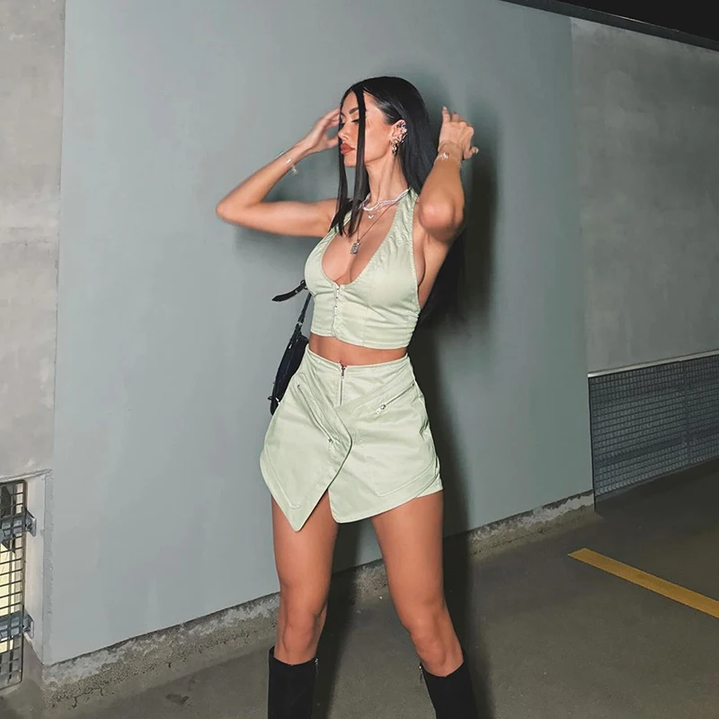 Casual Sleeveless Solid Backless Tank Tops Shorts 2 Piece Set - Image 6