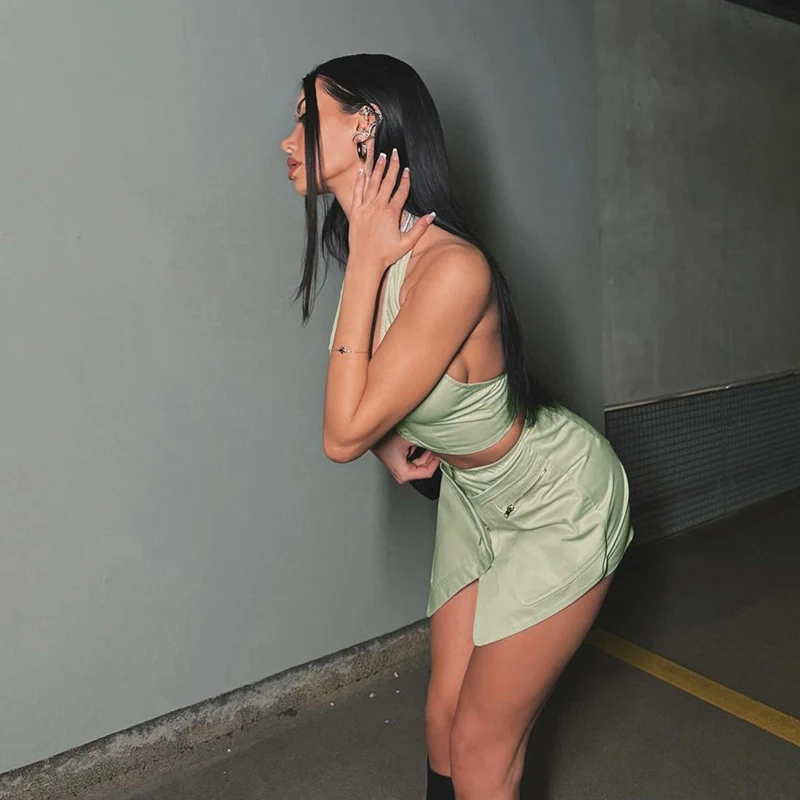 Casual Sleeveless Solid Backless Tank Tops Shorts 2 Piece Set - Image 4