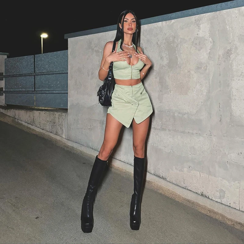 Casual Sleeveless Solid Backless Tank Tops Shorts 2 Piece Set - Image 2