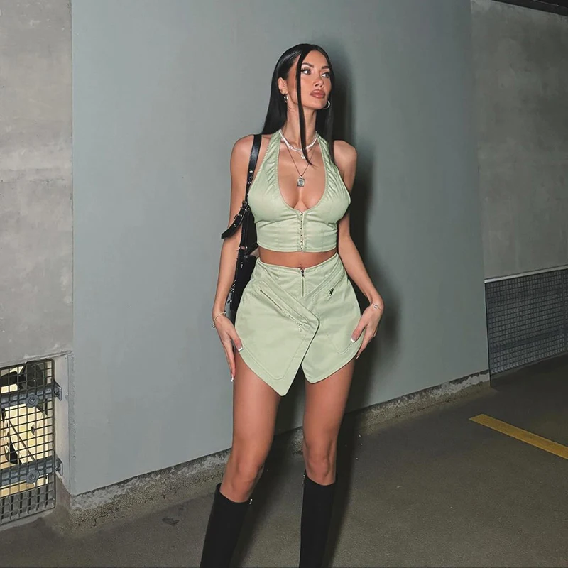 Casual Sleeveless Solid Backless Tank Tops Shorts 2 Piece Set - Image 3