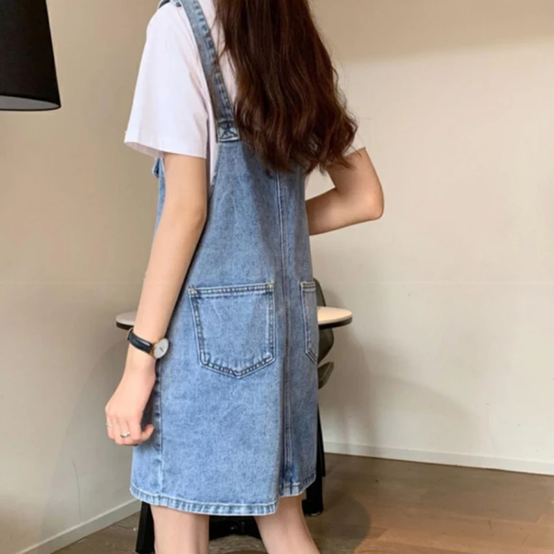 Casual Square Collar Pockets Jeans Spaghetti Strap Loose Rompers - Image 4