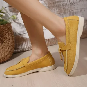 Causal Loafers Flat Suede Leather Tassel Metal Lock Slip on Mules Driving Shoes