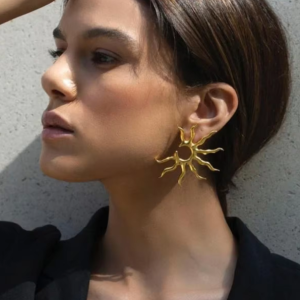 Chic Rustproof Stainless Steel Gold Plated Sun Pendant Earrings