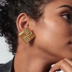 Creative Golden Stainless Steel Geometric Stud Earrings Jewelry