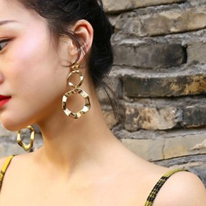 Crinkled Double Circle Dangle Earrings