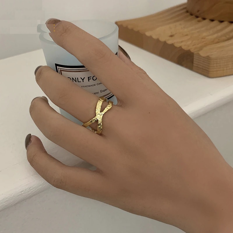 Cross Hollow Texture Ring Fashion Unique Design Handmade