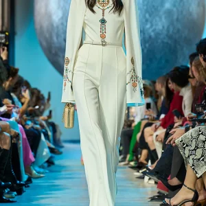 Crystal Diamonds Beaded Designer Batwing Sleeves Appliques Jumpsuit