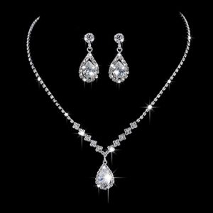 Crystal Rhinestone Necklace Matching Drop Pendant Earrings