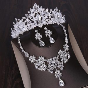 Cubic Zircon Tiaras Earring Necklace Jewelry Set