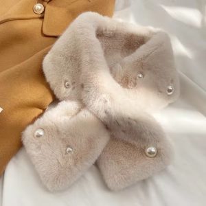 Cute Cartoon Faux Rabbit Fur Cross Collar Thicken warm Scarfs