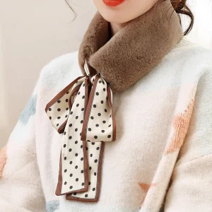 Dot Silk Printed Thicken Fur Neck Collar Warm Scarves