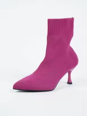 Elastic Sock Stiletto Slip-On Pointed Toe High-heeled Knitted Ankle Boots - Image 15