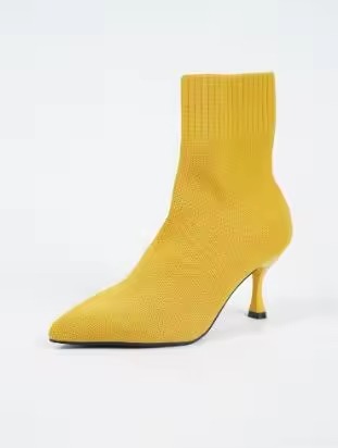 Elastic Sock Stiletto Slip-On Pointed Toe High-heeled Knitted Ankle Boots - Image 17