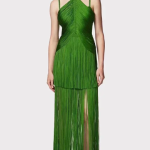 Elegant Backless Halter Tassel Bandage Prom Party Long Gown