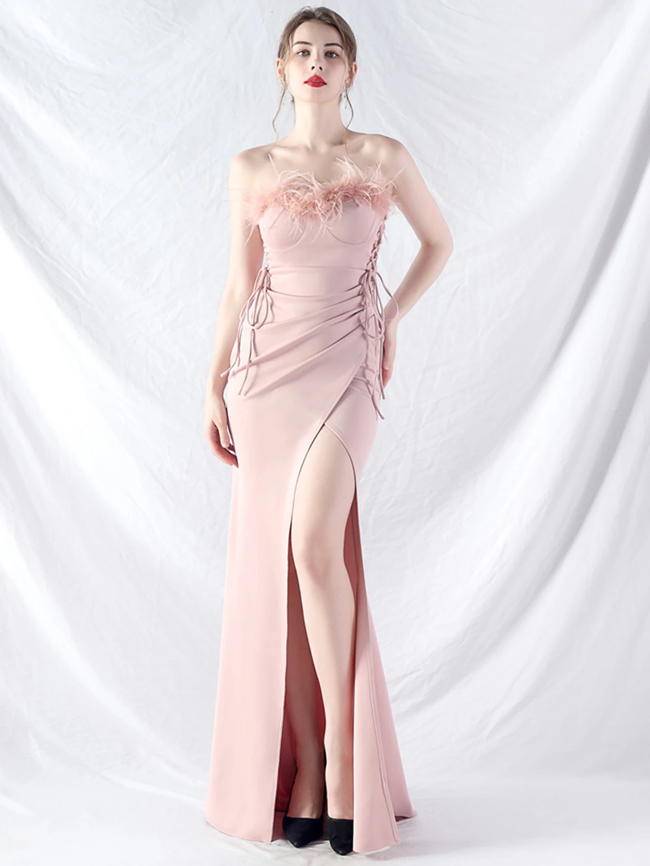 Elegant Backless Lace Up Birthday Party Long Maxi Dresses